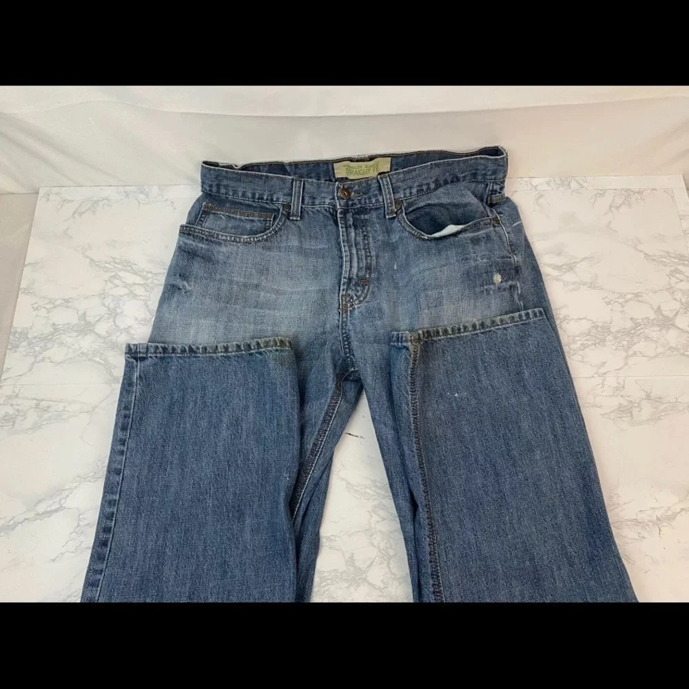 Wrangler Straight Fit Jeans Mens 34X30 Medium Blue Wash Distressed Stained Q​​​​ - Picture 3 of 5